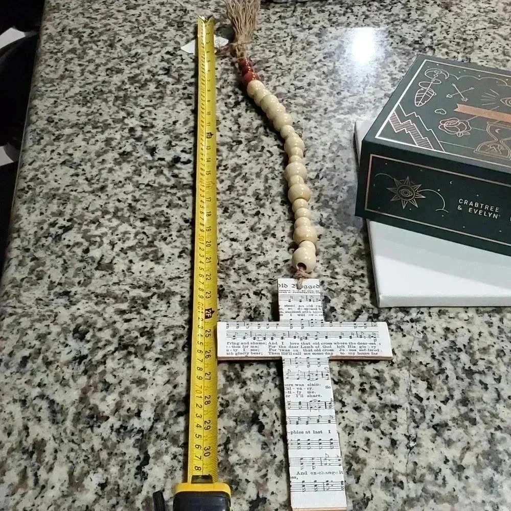 Large wooden cross with natural beads